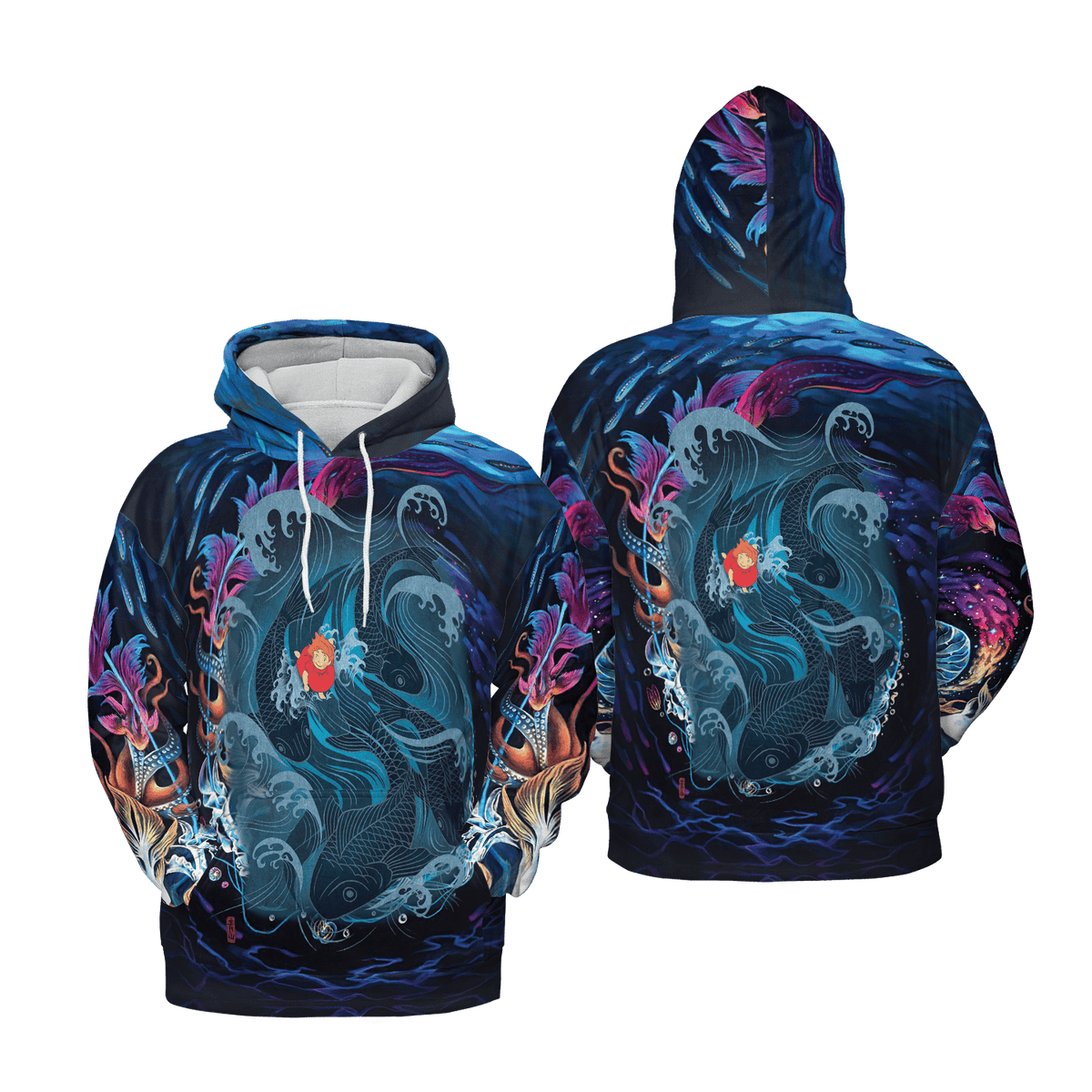 SGhibli Hoodie Ponyo Fish On The Sea Hoodie Black Blue Unisex
