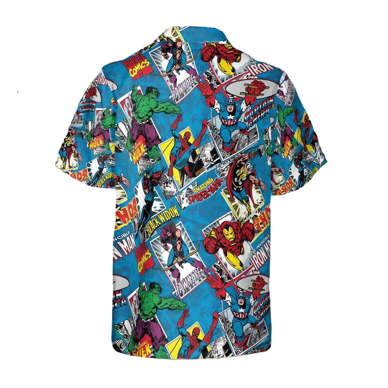 NoClaws NoClaws Marvel Hawaii Shirt Marvel Superheroes Comic Style Pattern Hawaiian Shirt Blue Unisex