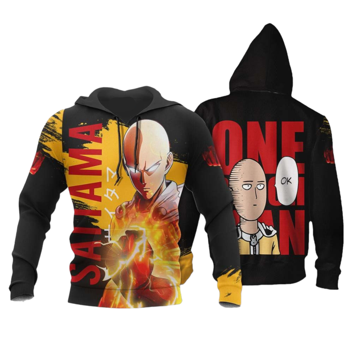 One Punch Man Hoodie Saitama Funny Face Graphic Hoodie Black Unisex