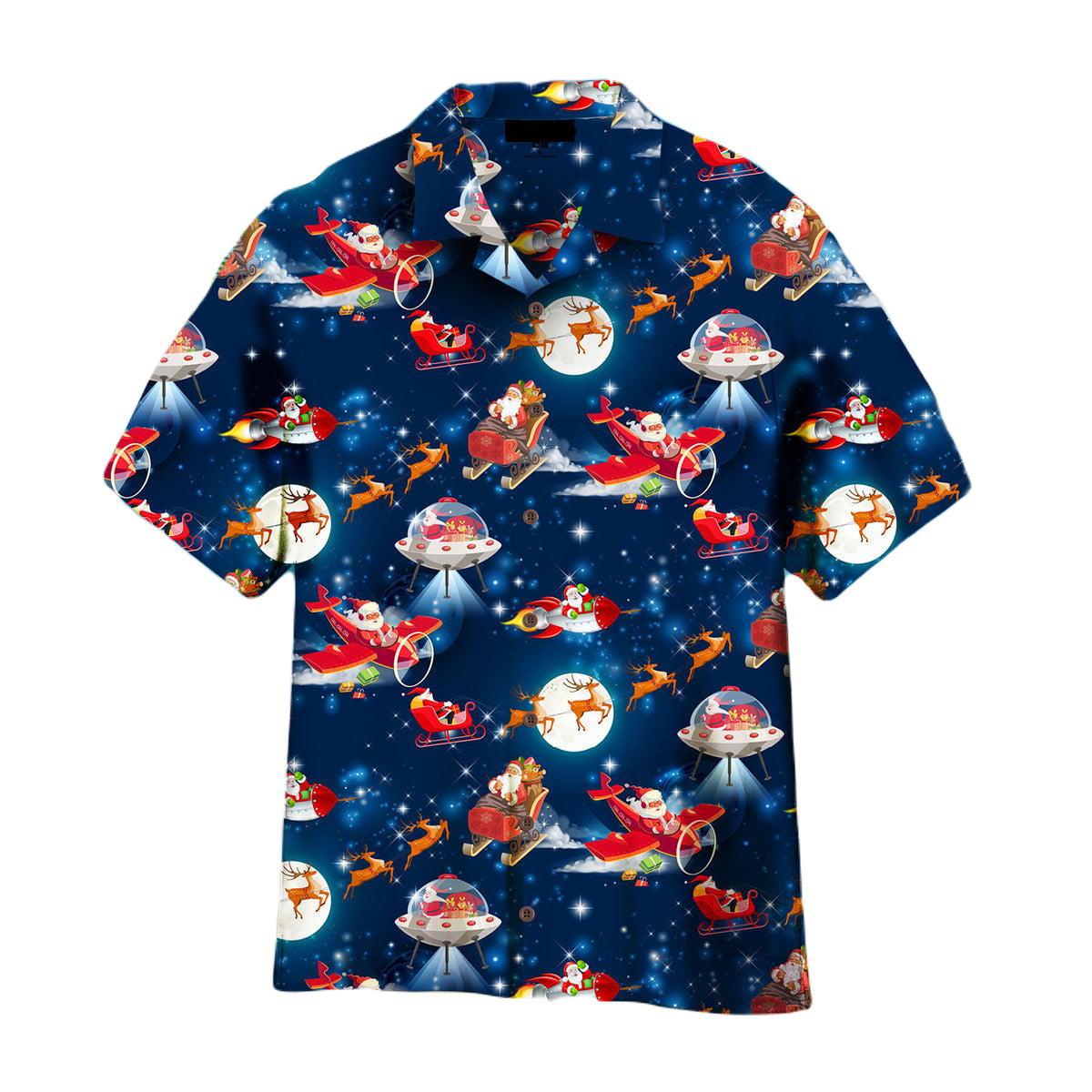 NoClaws Christmas Hawaii Shirt Santa Claus In The Sky Christmas Hawaiian Shirt Red Blue Unisex