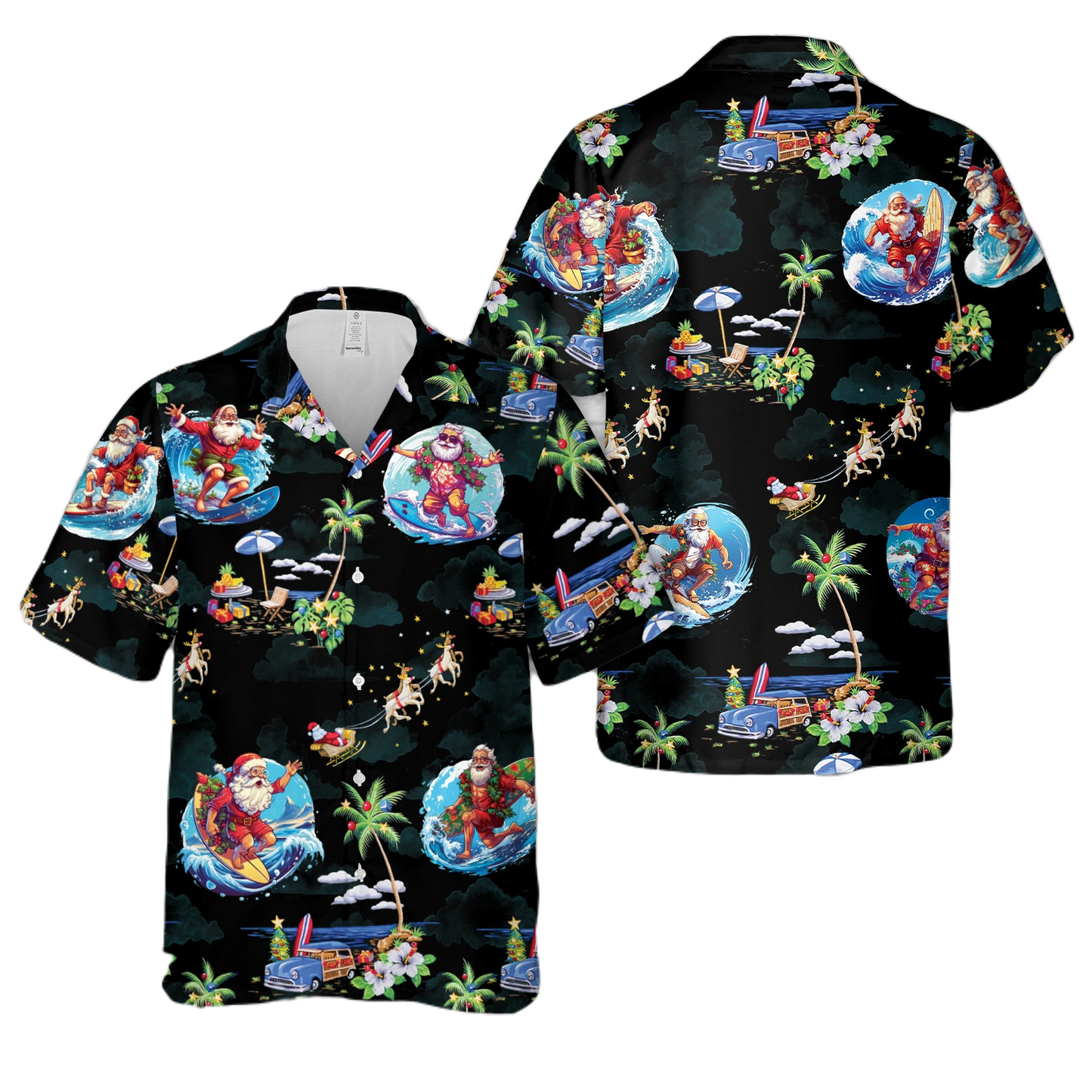 NoClaws Christmas Hawaii Shirt Santa Claus Surfing Christmas Pattern Hawaiian Shirt Black Unisex