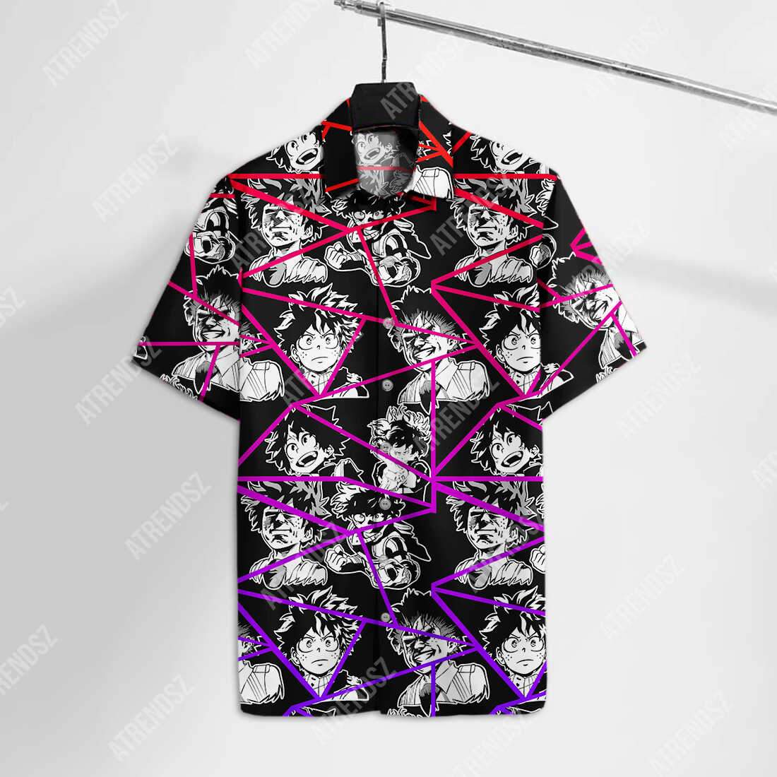 My Hero Academia Hawaiian Shirt Midoriya Izuku Faces Black Pink Hawaii Aloha Shirt