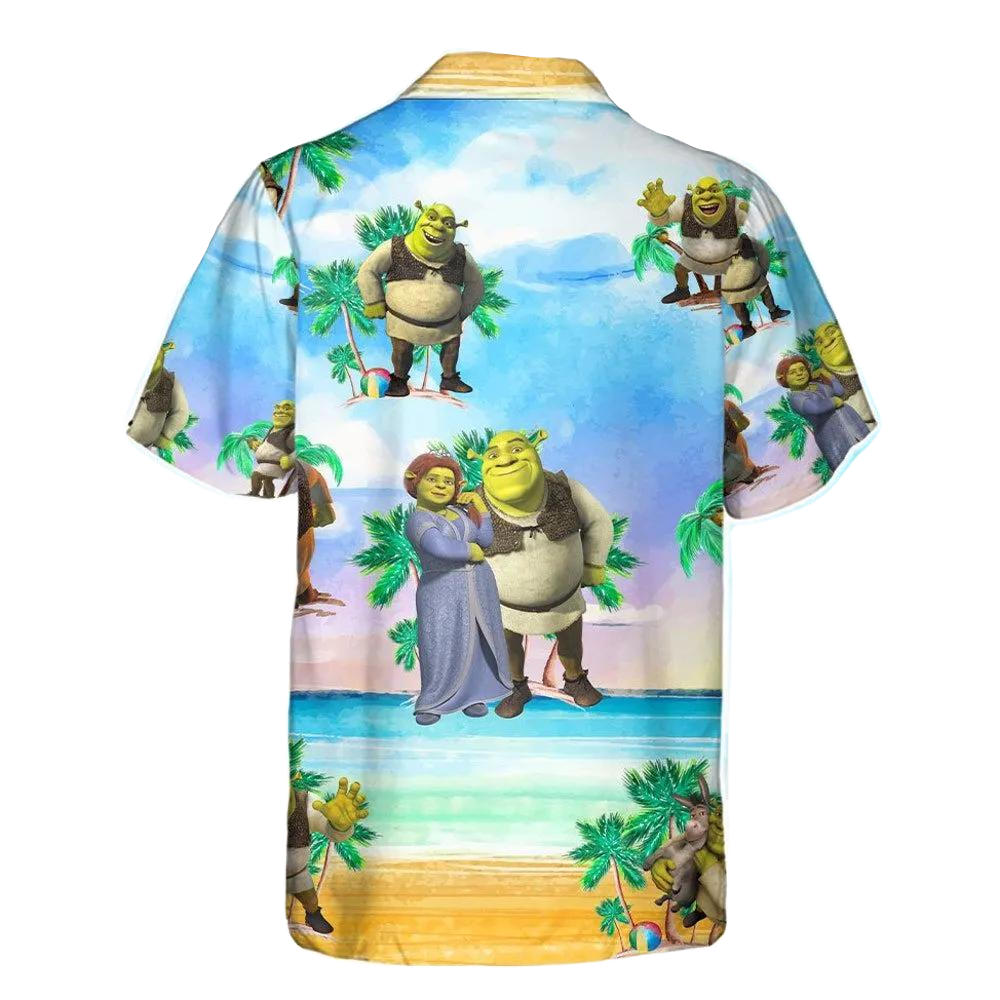 NoClaws Shrek Hawaii Shirt Shrek And Fiona Princess Tropical Pattern Aloha Shirt Blue Unisex