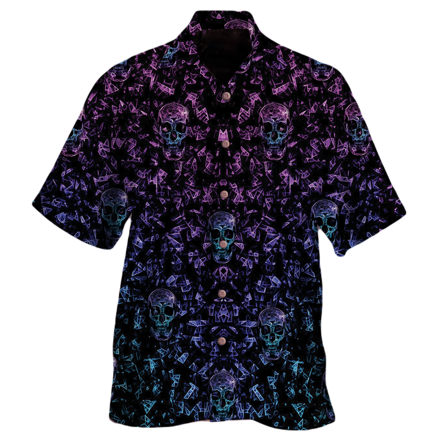 NoClaws Skull Hawaii Shirt Glowing Skull Geometric Pattern Hawaiian Shirt Black Purple Unisex