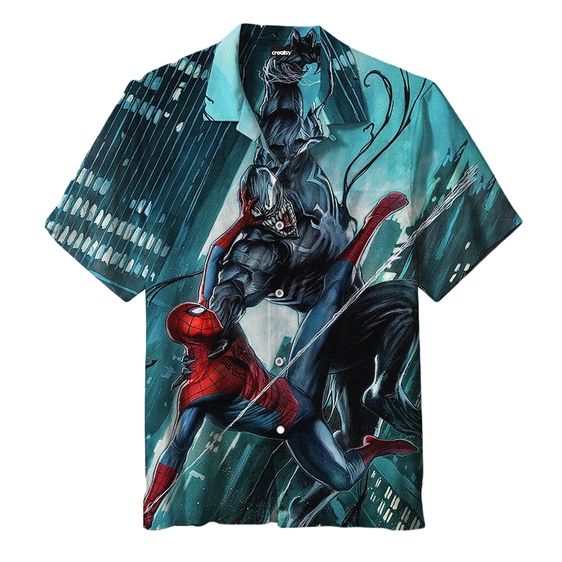 Venom Hawaii Shirt Disney Spiderman Vs Venom Fight Graphic Hawaiian Shirt Gray Unisex