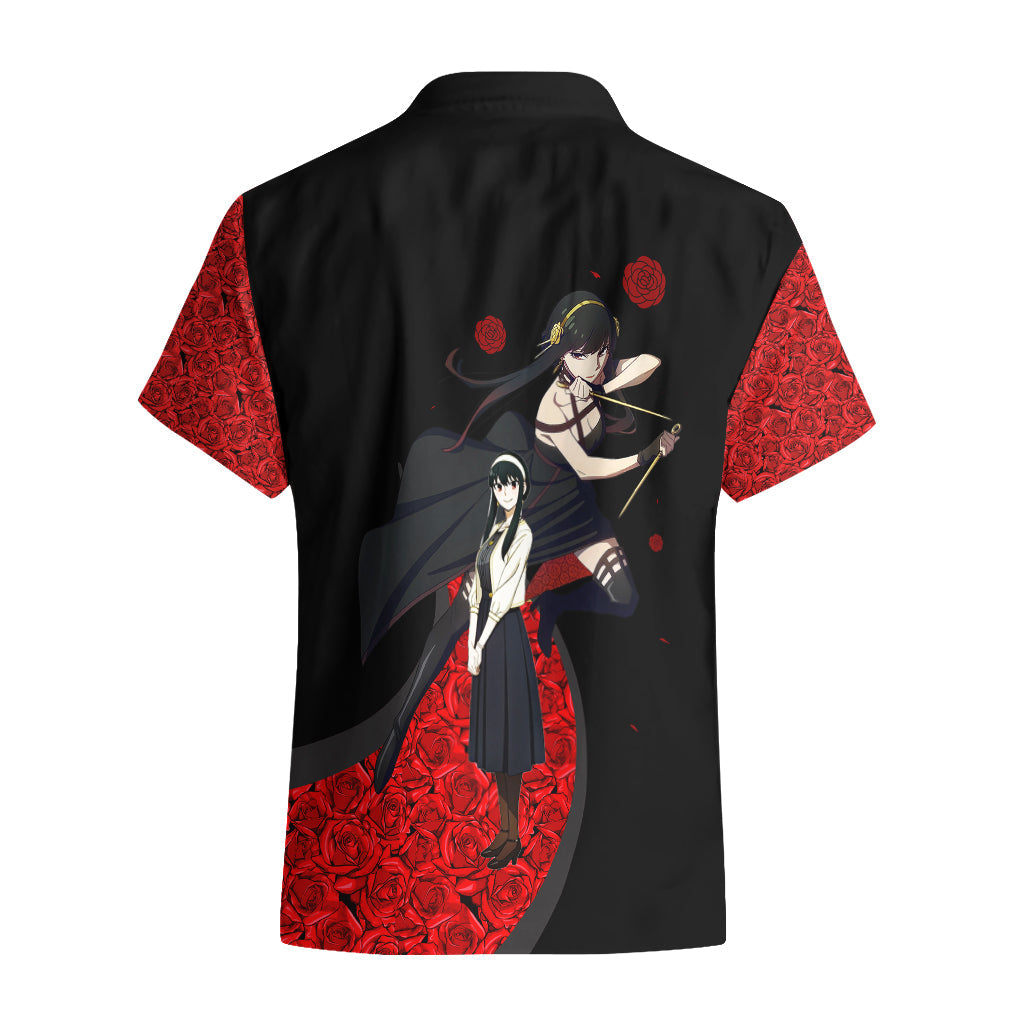 NoClaws NoClaws Spyxfamily Hawaii Shirt Yor Forger Thorn Princess Graphic Hawaiian Shirt Black Red Unisex