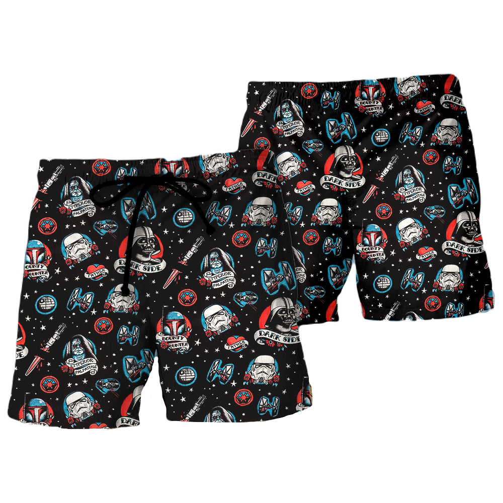 Starwars Shorts Darth Vader Stormtrooper Dark Side Beach Shorts Black