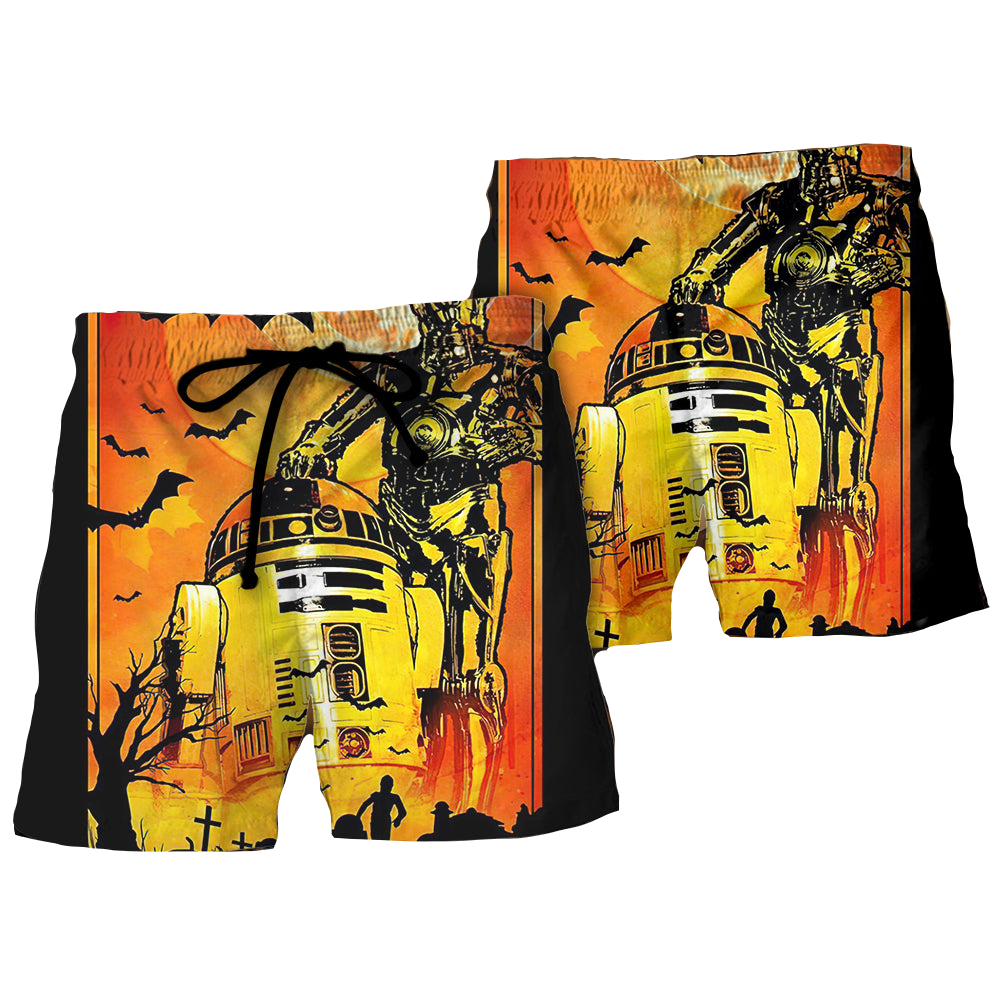 Starwars Shorts Starwars Halloween R2-D2 and C-3Po Beach Shorts Orange