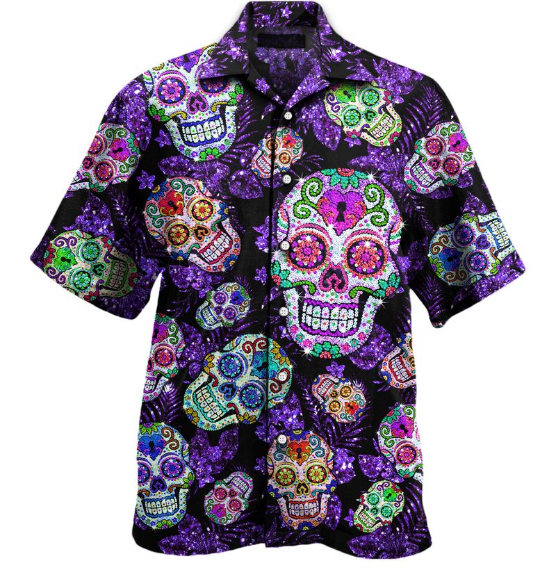 NoClaws Skull Hawaii Shirt Smiling Sugar Skull Twinkle Pattern Hawaiian Shirt Colorful Unisex
