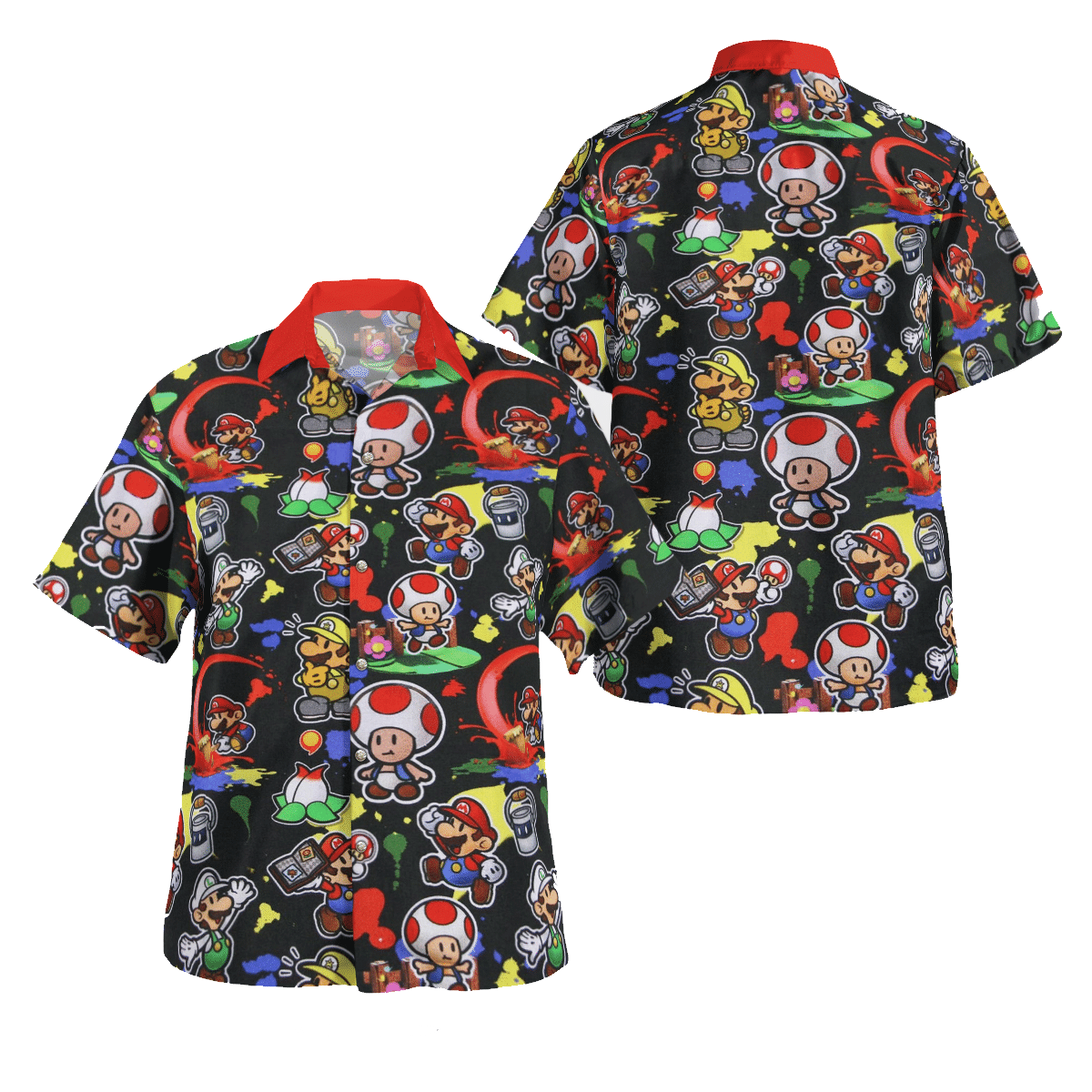 NoClaws Mario Hawaii Shirt Super Mario Luigi Toad Aloha Shirt Black Unisex