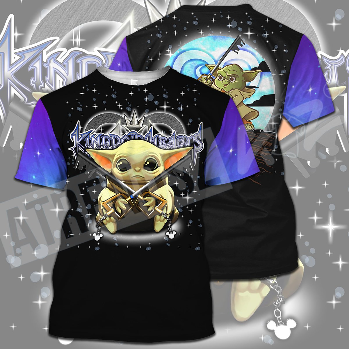 Kingdom Hearts Star Wars T-shirt Grogu Key Sword Cute Chibi Black Blue Purple T-shirt Hoodie