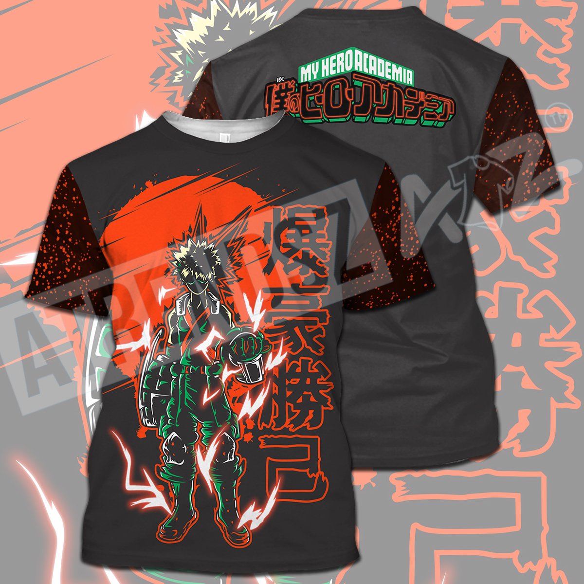 My Hero Academia T-shirt Bakugo Orange Grey My Hero Academia Logo T-shirt Hoodie