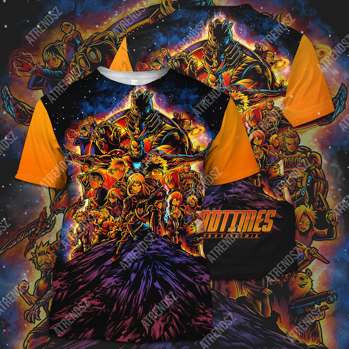 My Hero Academia T-shirt Marvel Crossover Hard Times Orange T-shirt Hoodie