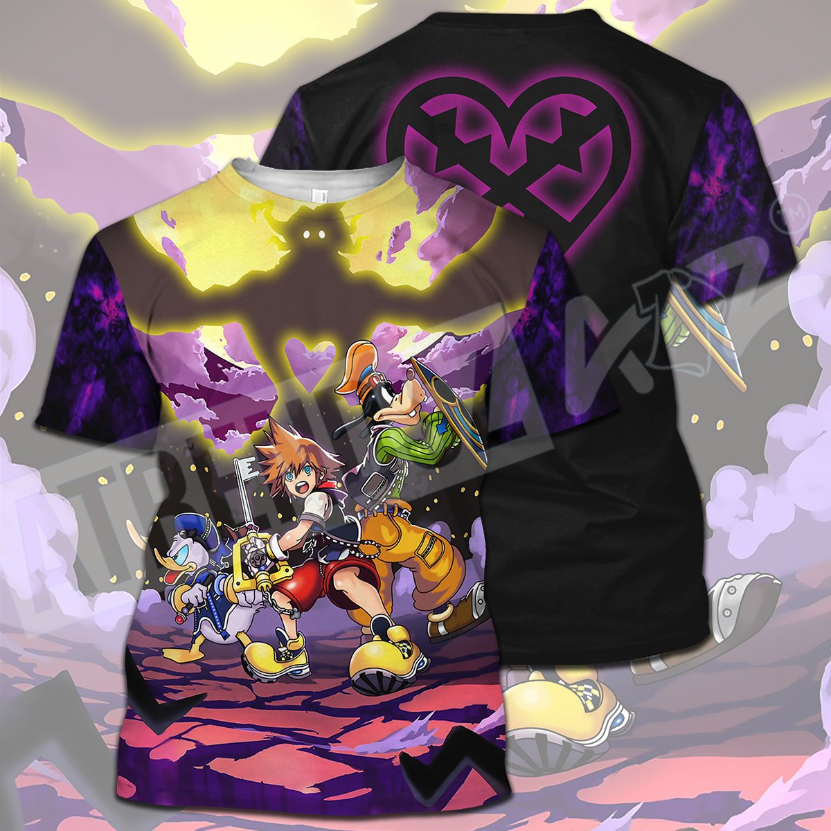 Kingdom Hearts T-shirt Sora Donald Duck Goofy Heartless Symbol Purple T-shirt Hoodie