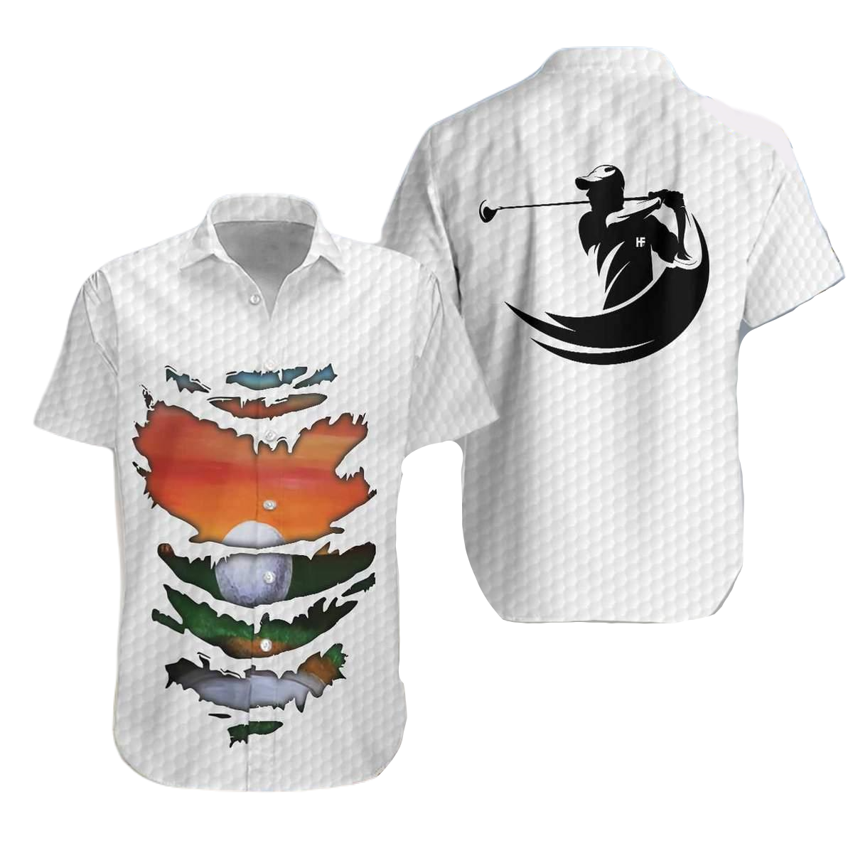 NoClaws Golf Hawaii Shirt Tattered Golf Skin Pattern Hawaiian Shirt White Unisex