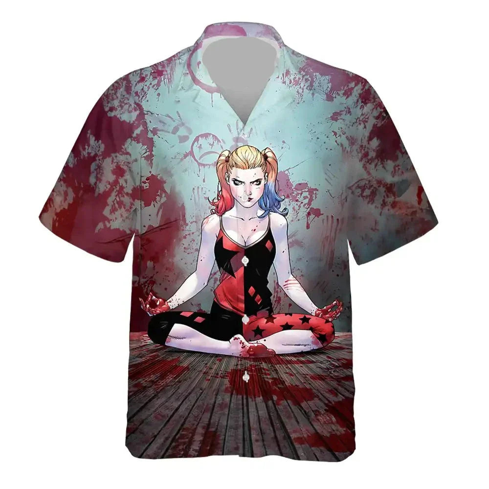 Harley Quinn Hawaii Shirt DC Harley Quinn Meditating Graphic Hawaiian Shirt Colorful Unisex