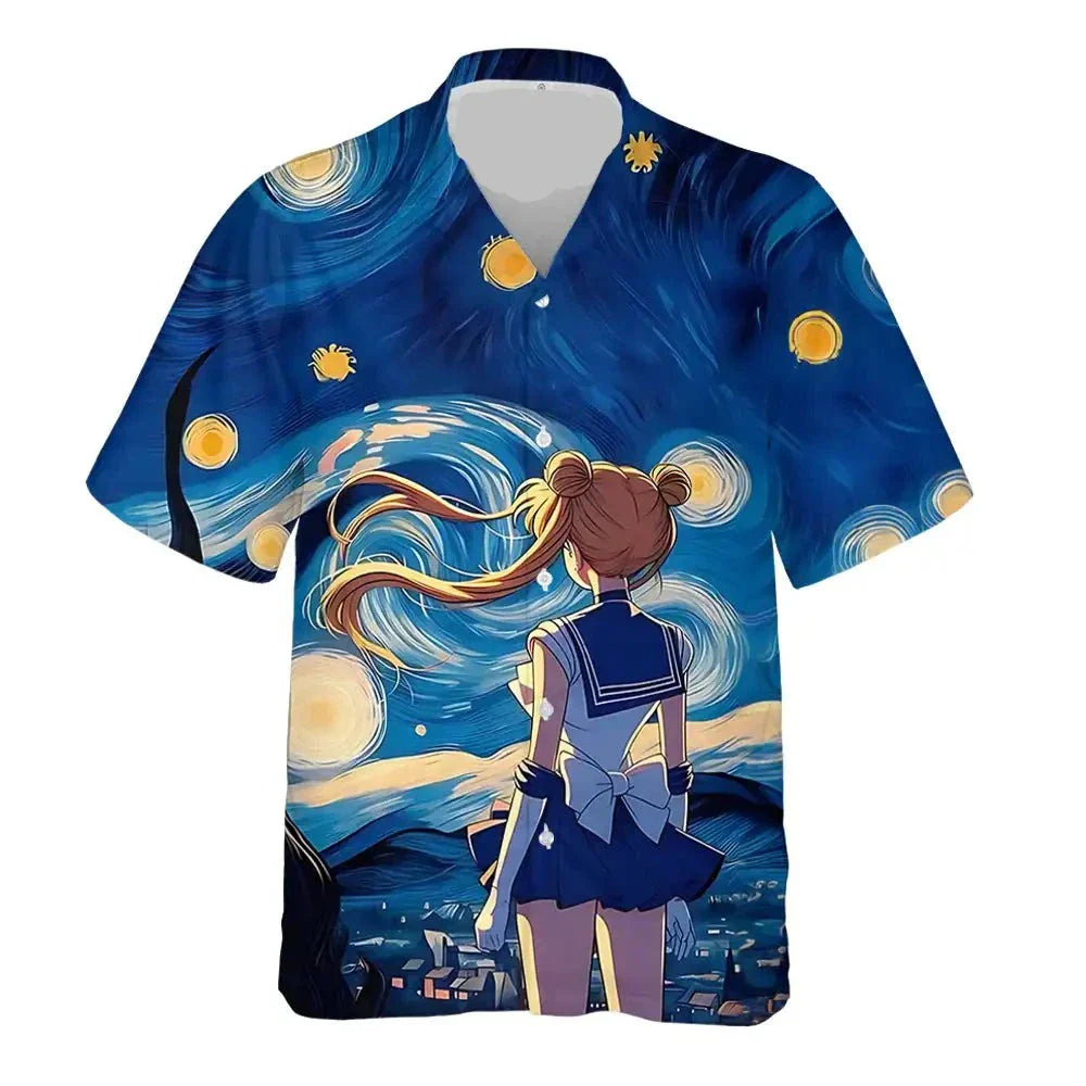 NoClaws NoClaws Sailor Moon Hawaii Shirt The Sailor Moon Starry Night Hawaiian Shirt Blue Unisex