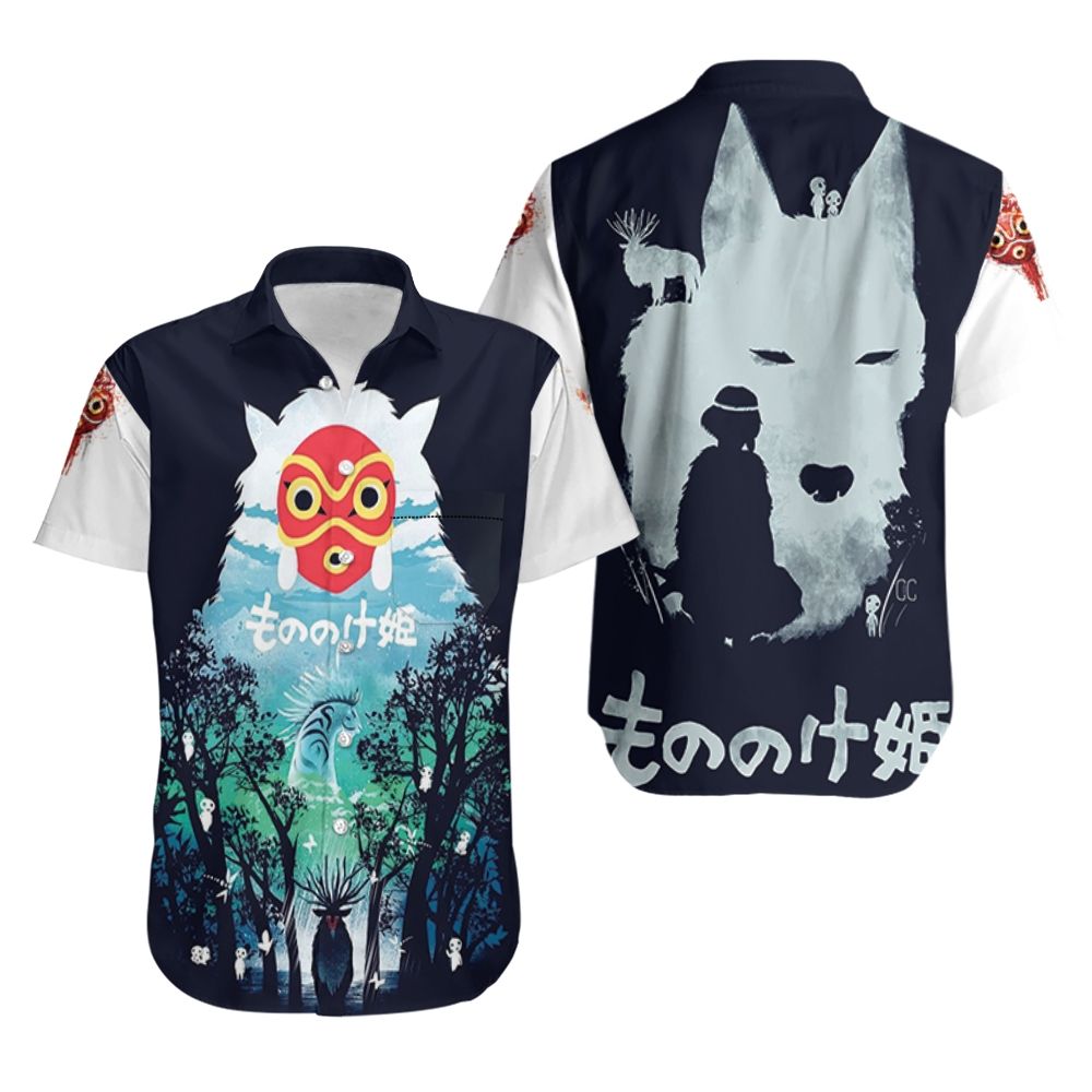 NoClaws Studio Ghibli Hawaii Shirt Shishigami Deer God Princess Mononoke Hawaiian Shirt Black White Unisex