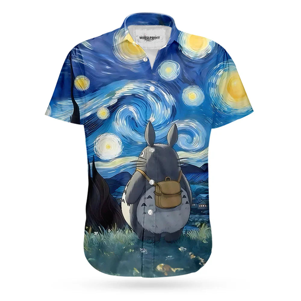 NoClaws Studio Ghibli Hawaii Shirt The Stary Night Totoro Graphic Hawaiian Shirt Blue Unisex