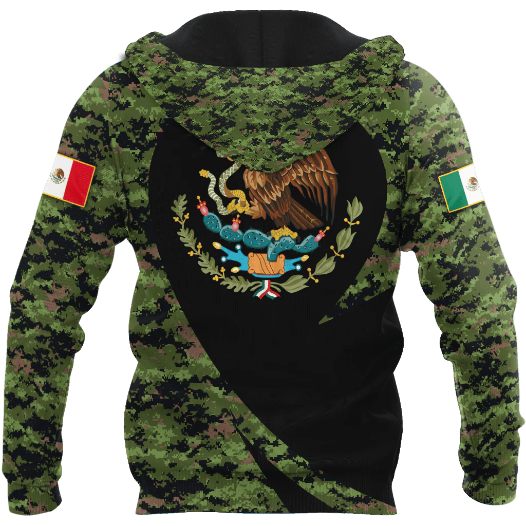 Mexico Hoodie Coat Of Arms Of Mexico Camo Pattern Hoodie Black Green Unisex