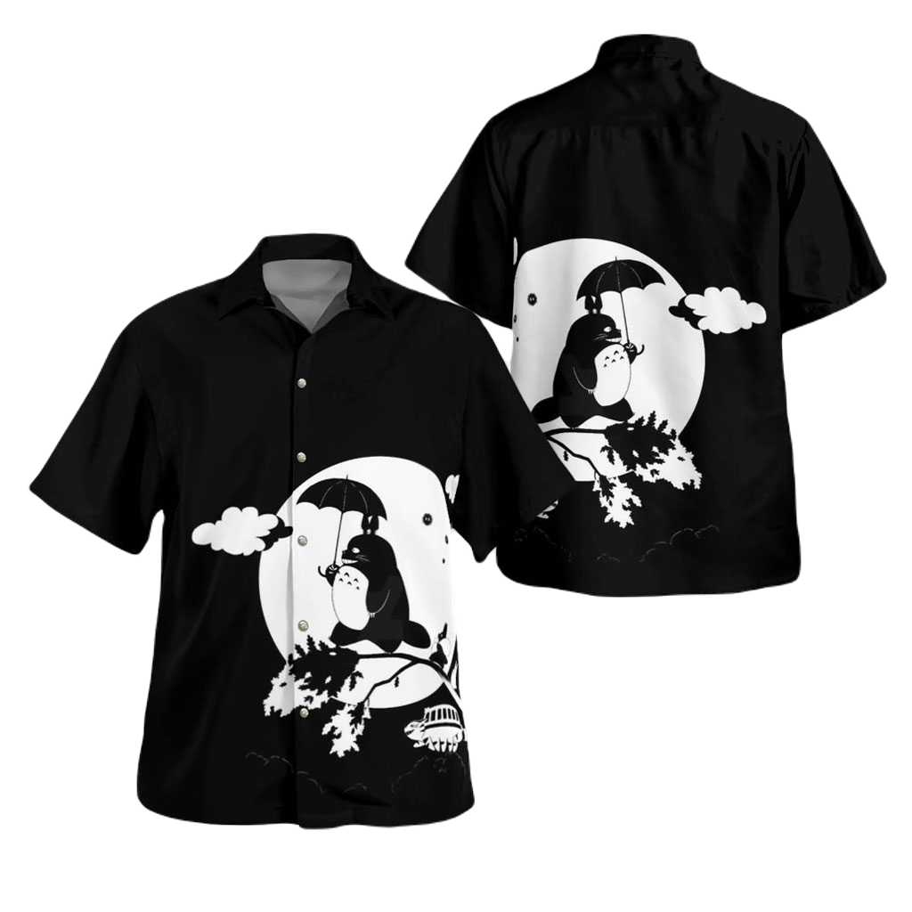 NoClaws Studio Ghibli Hawaii Shirt Totoro Silhouette In Moonlight Hawaiian Shirt Black White Unisex