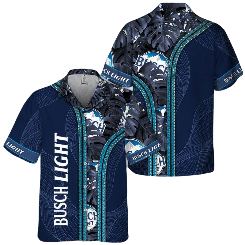 NoClaws Busch Light Hawaii Shirt Busch Light Inside Tropical Leaves Pattern Hawaiian Shirt Blue Unisex