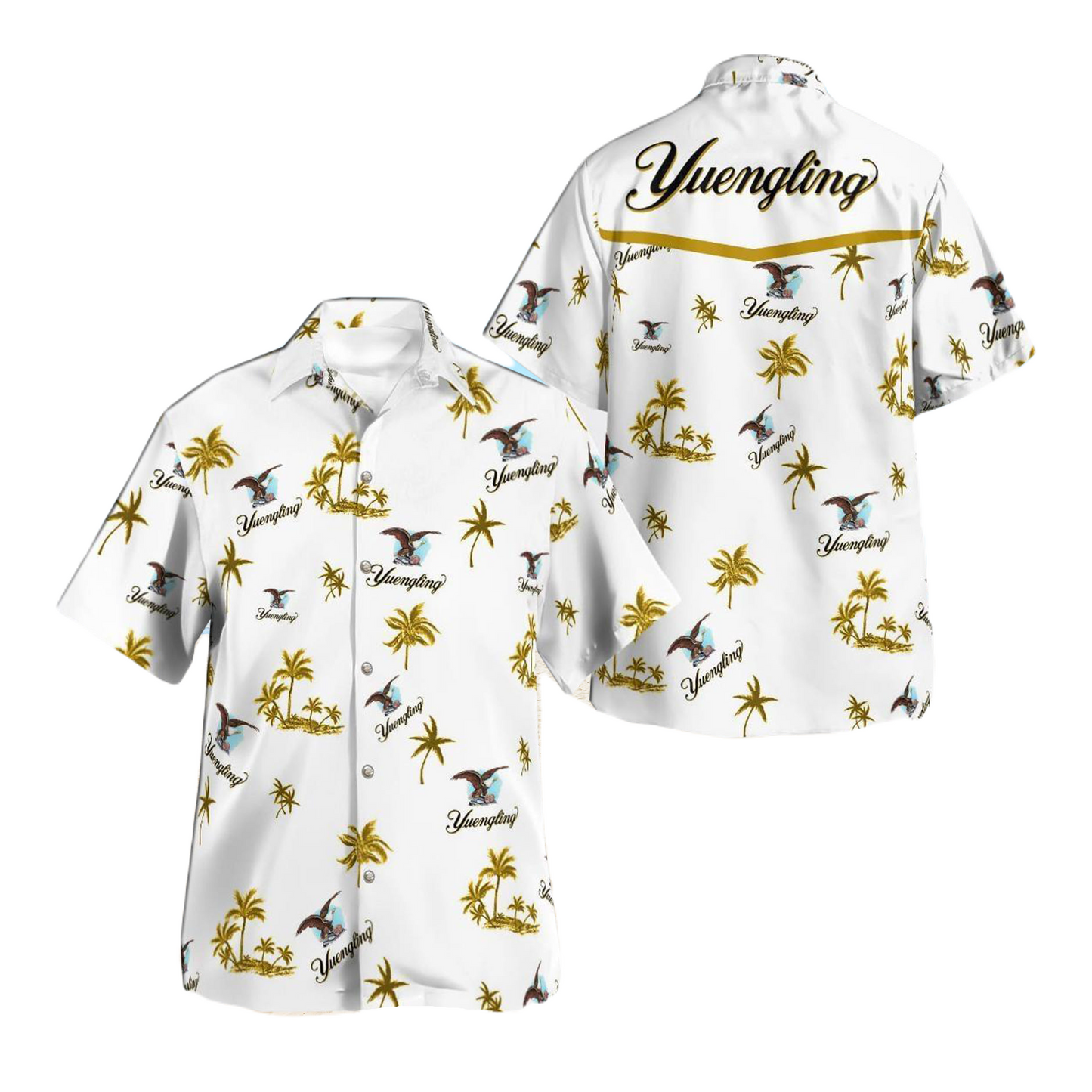 NoClaws Yuengling Hawaii Shirt Yuengling Tropial Palm Tree Island Pattern Hawaiian Shirt White Yellow Unisex