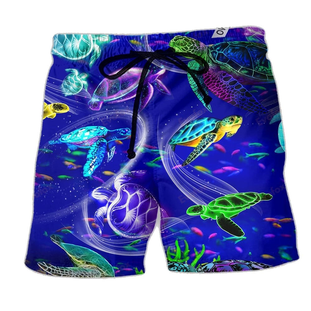 Turtle Shorts Turtle and Fish in the Ocean Beach Shorts Blue
