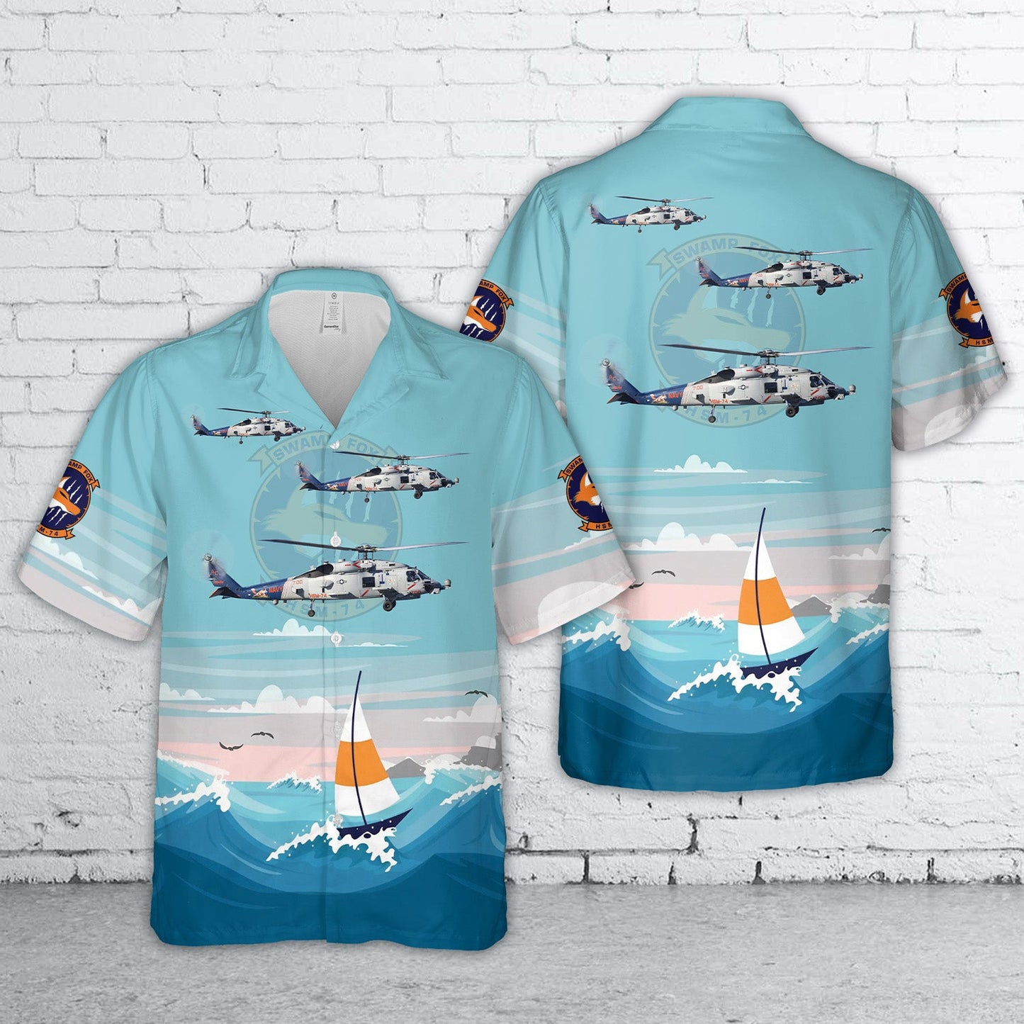 US Navy Helicopter Maritime Strike Seven Four (HSM-74), "Swamp Foxes" Sikorsky MH-60R Seahawk 168090 Hawaiian Shirt