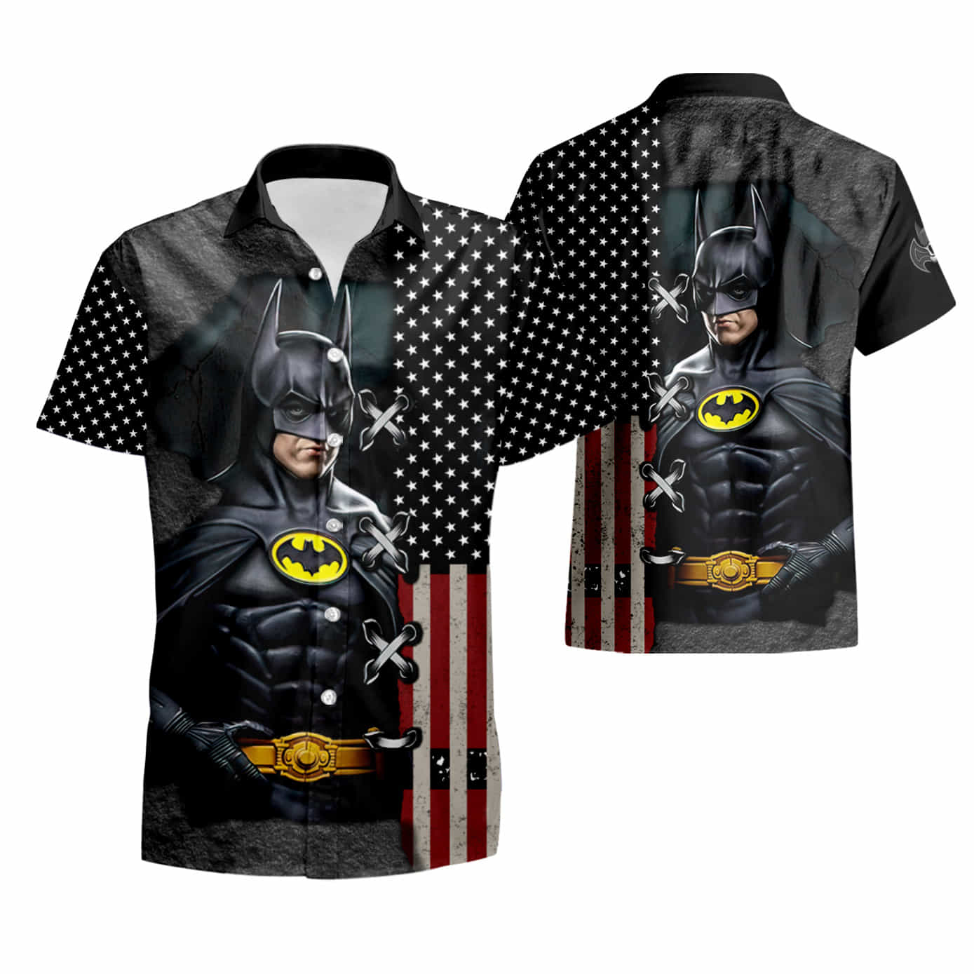 NoClaws Batman Hawaii Shirt DC Batman The Dark Knight American Flag Hawaiian Shirt Black Unisex