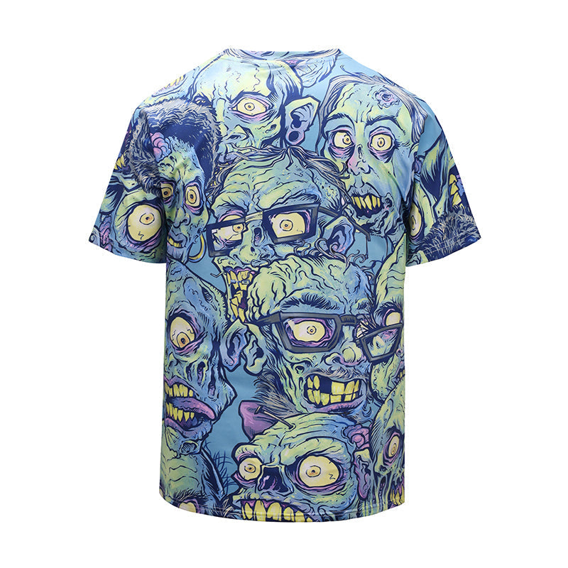 Zombie T-shirt Glasses Zombie Doodle Pattern T-shirt Blue Unisex