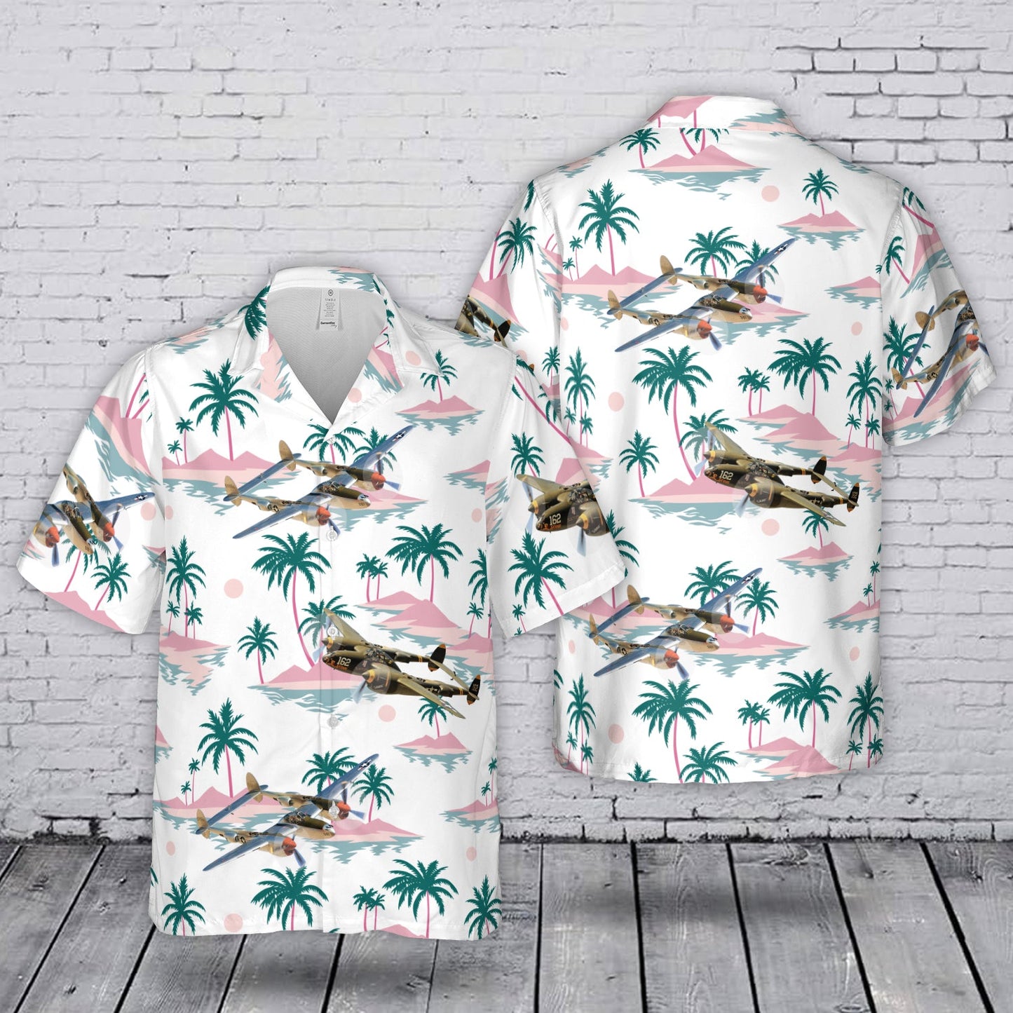United States Army Air Forces (USAAF) Lockheed P-38J Lightning Air Museum Hawaiian Shirt