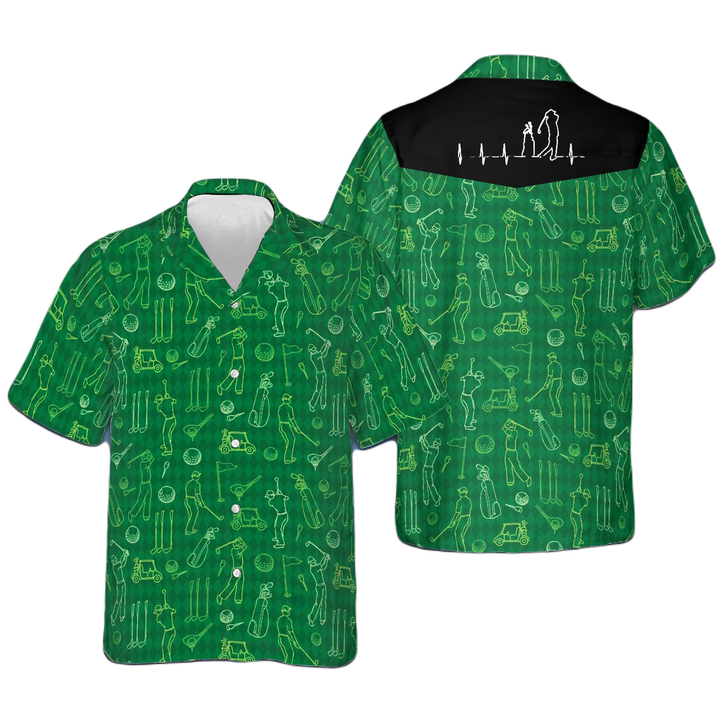 NoClaws Golf Hawaii Shirt Golfer Equipments Silhouette Icons Hawaiian Shirt Green Unisex