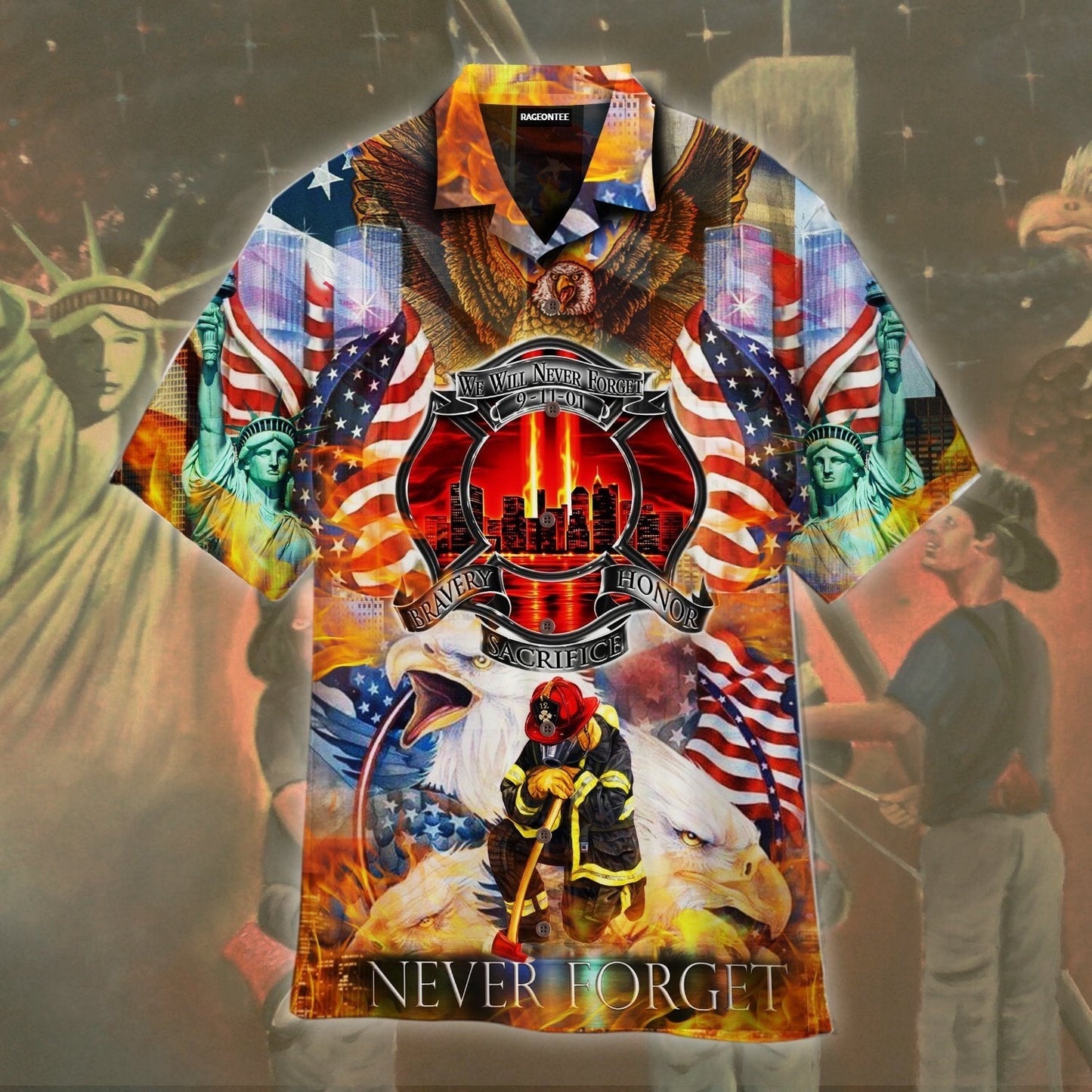 Gifury Patriot Day Hawaiian Shirt Bravery Sacrifice Honor Firefighter Never Forget Hawaii Aloha Shirt September 11th Hawaii Shirt Patriot Day Apparel 2022