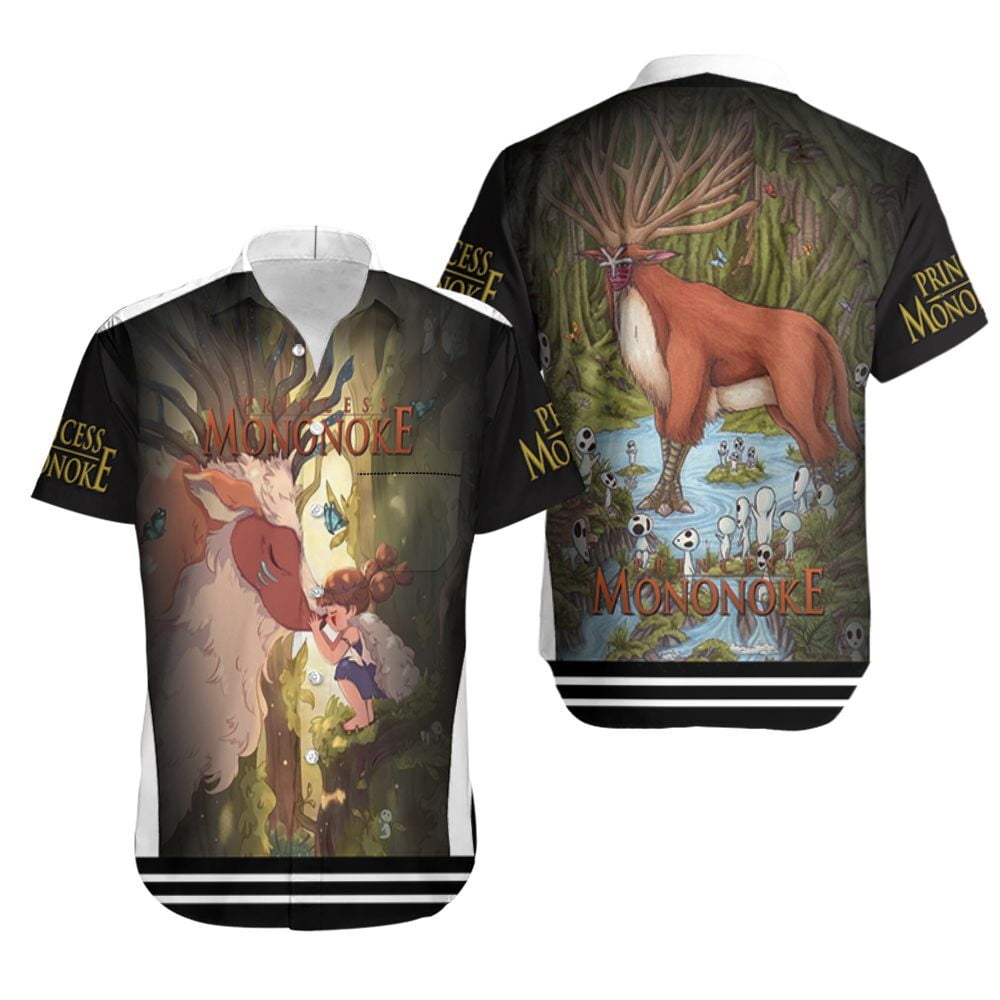 NoClaws Studio Ghibli Hawaii Shirt Princess Mononoke And The Forest God Hawaiian Shirt Black Green Unisex