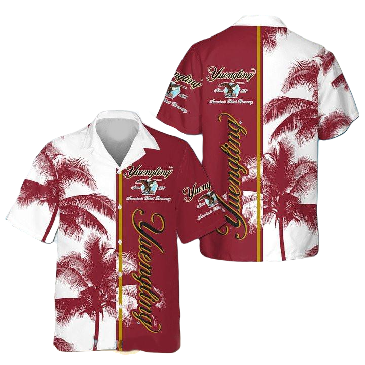 NoClaws Yuengling Hawaii Shirt Yuengling Beer Palm Tree Aloha Shirt Red White Unisex