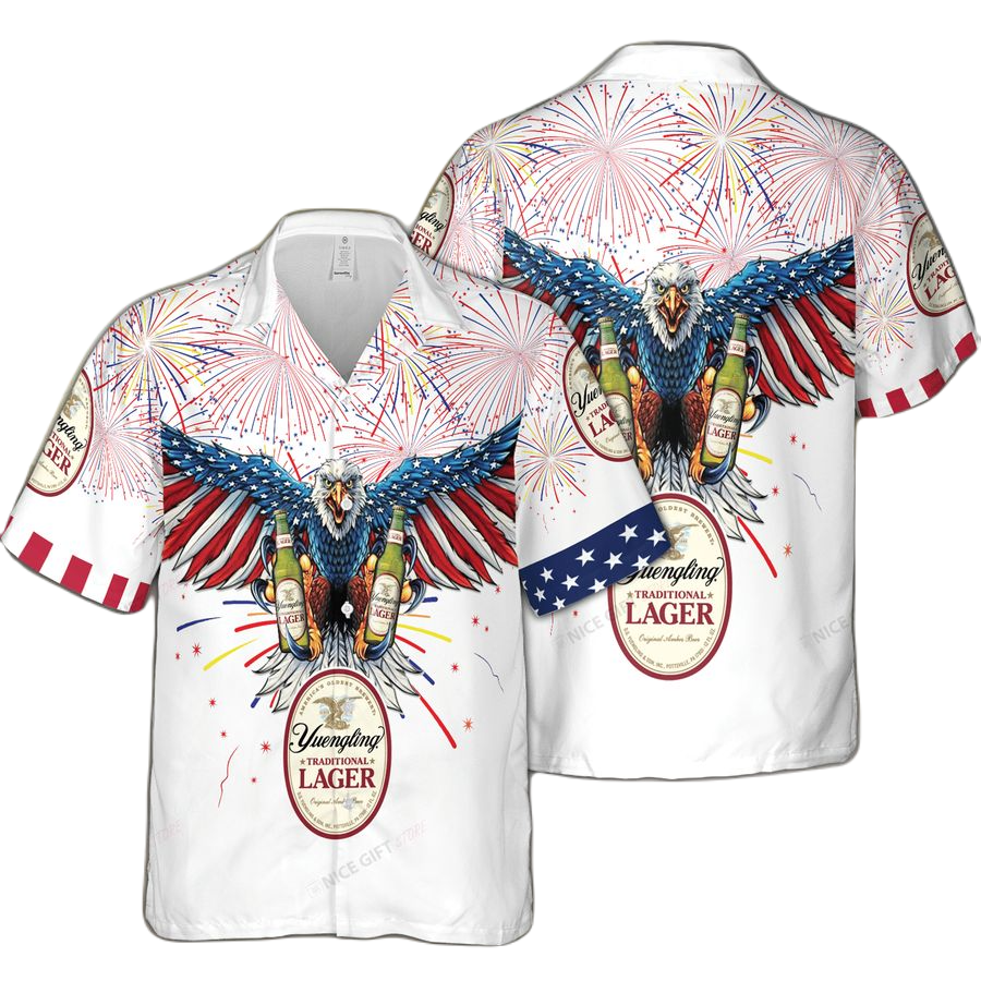NoClaws Yuengling Hawaii Shirt Yuengling Eagle Firework Graphic Hawaiian Shirt Colorful Unisex