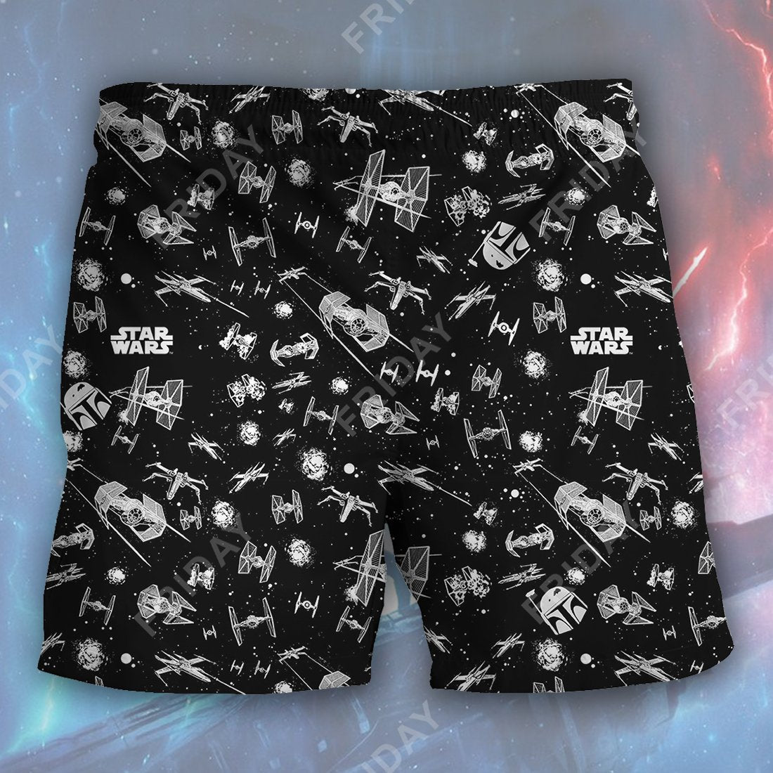 SW Short Starfighter And Fett Black White Beach Short Awesome High Quality SW Beach Short 2023