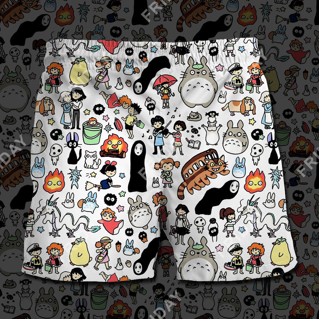 S.Ghibli Short S.Ghibli Totoro Spirited Away Characters Chibi Beach Short High Quality S.Ghibli Beach Short