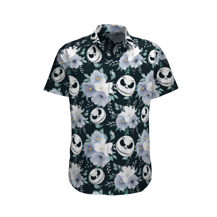 NoClaws The Nightmare Before Christmas Hawaii Shirt Jack Tropical Flowers Aloha Shirt White Black Unisex