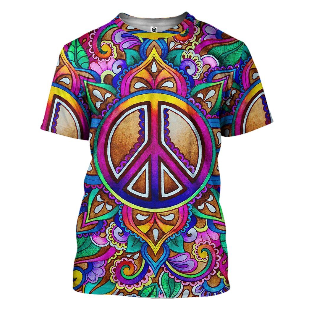 Hippie Hoodie Peace Symbol Mandala Multicolor T-shirt Hoodie Adult Colorful Unisex Full Print