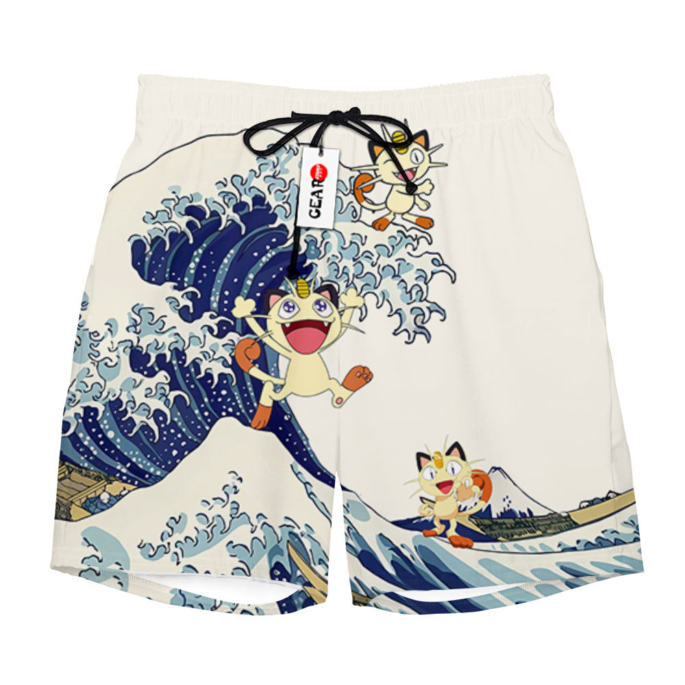 Meowth Beach Shorts - Great Wave Edition