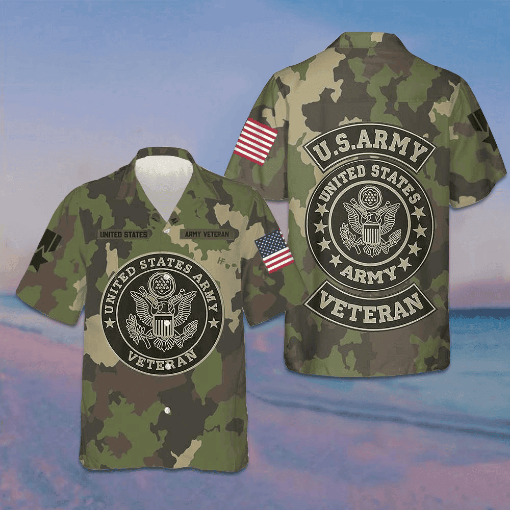 US Army Veteran Hawaiian Shirt Camouflage Button Up Shirt Gifts For Army Veteran - Tazila