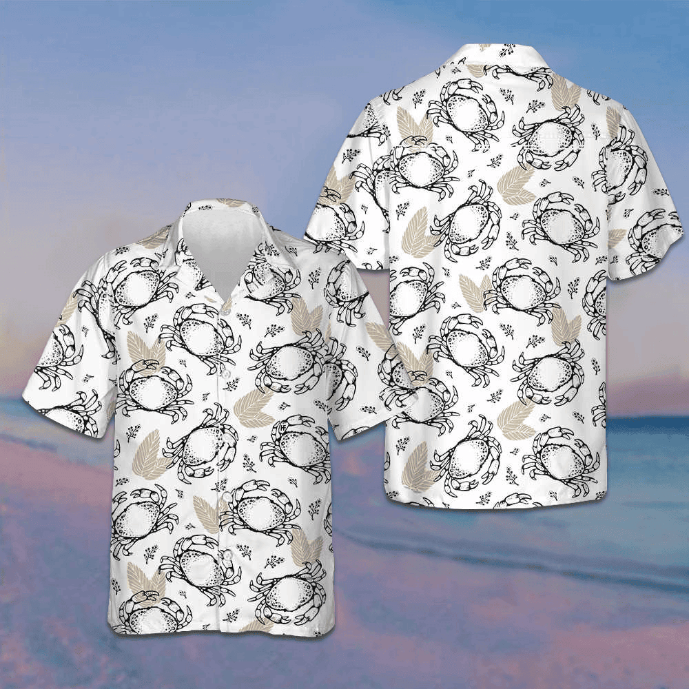 Pattern With Crabs And Leaves Hawaiian Shirt Summer Button Up Shirts Men's Gifts For Crab Lovers - Tazila