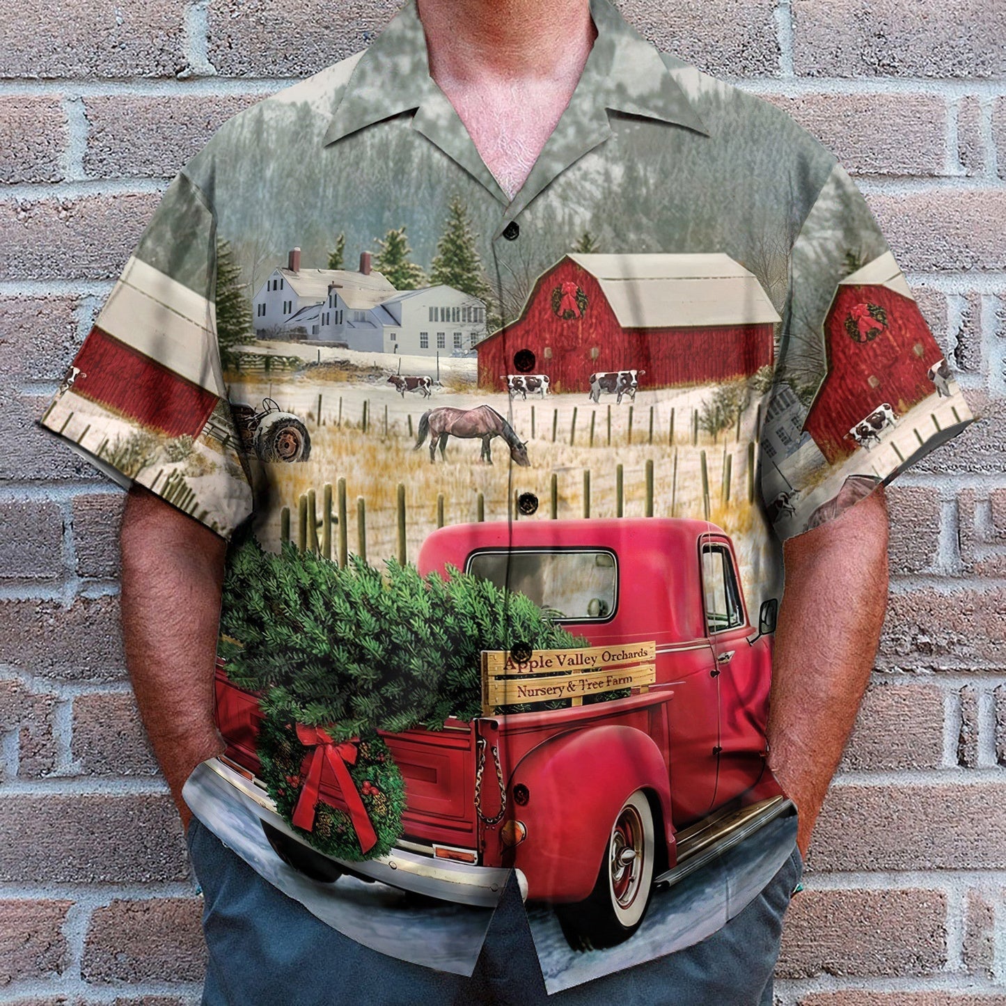 Red Truck Christmas Apple Valley Orchards - Hawaiian Shirt