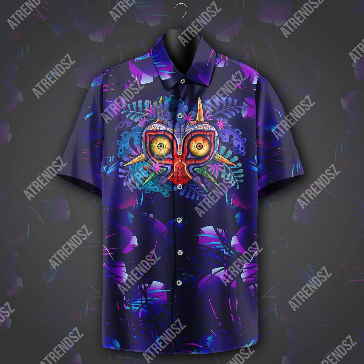 Legend Of Zelda Hawaii Shirt Majora's Mask Tropical Dark Blue Purple Hawaiian Shirt Legend Of Zelda Aloha Shirt