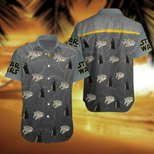 SW Hawaii Shirt Darth Vader Millennium Falcon Grey Hawaiian Shirt Aloha Shirt
