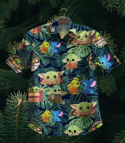 SW Hawaiian Shirt Baby Yoda Grogu Stitch Cute Green Hawaii Aloha Shirt