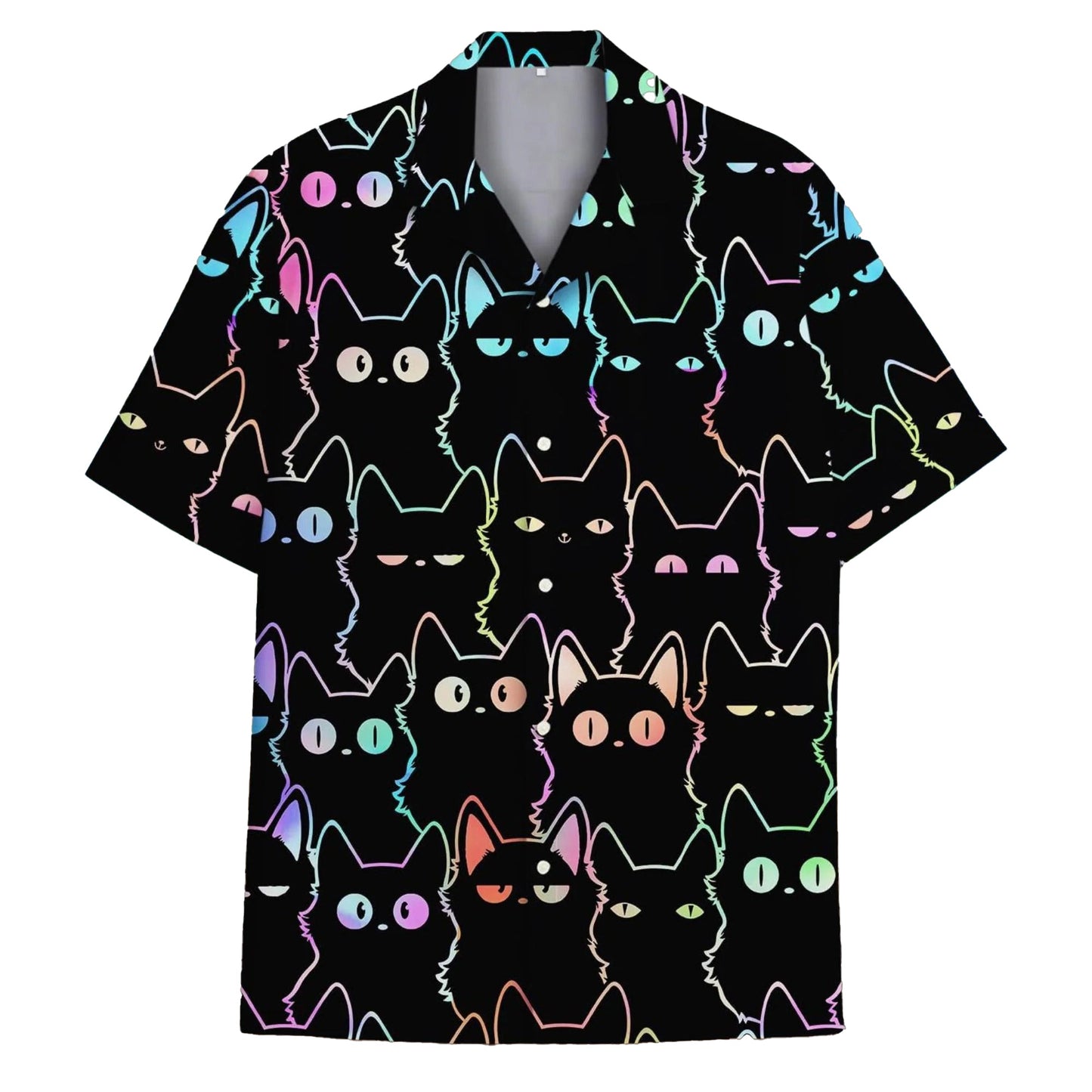 Black Cat Hawaii Shirt, Cute Neon Cat Hawaiian Shirt for Cat Lovers, Funny Colorful Kitty Aloha Shirt
