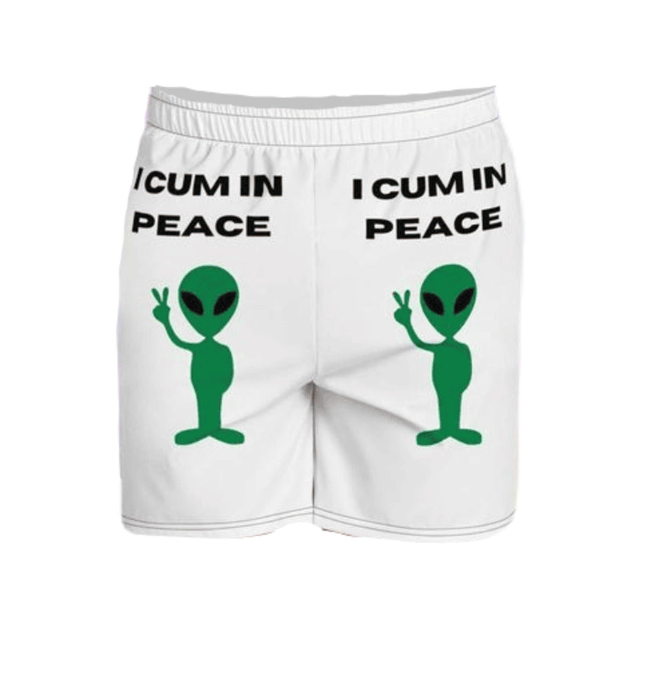 Funny Shorts I Come in Peace Alien Beach Shorts White